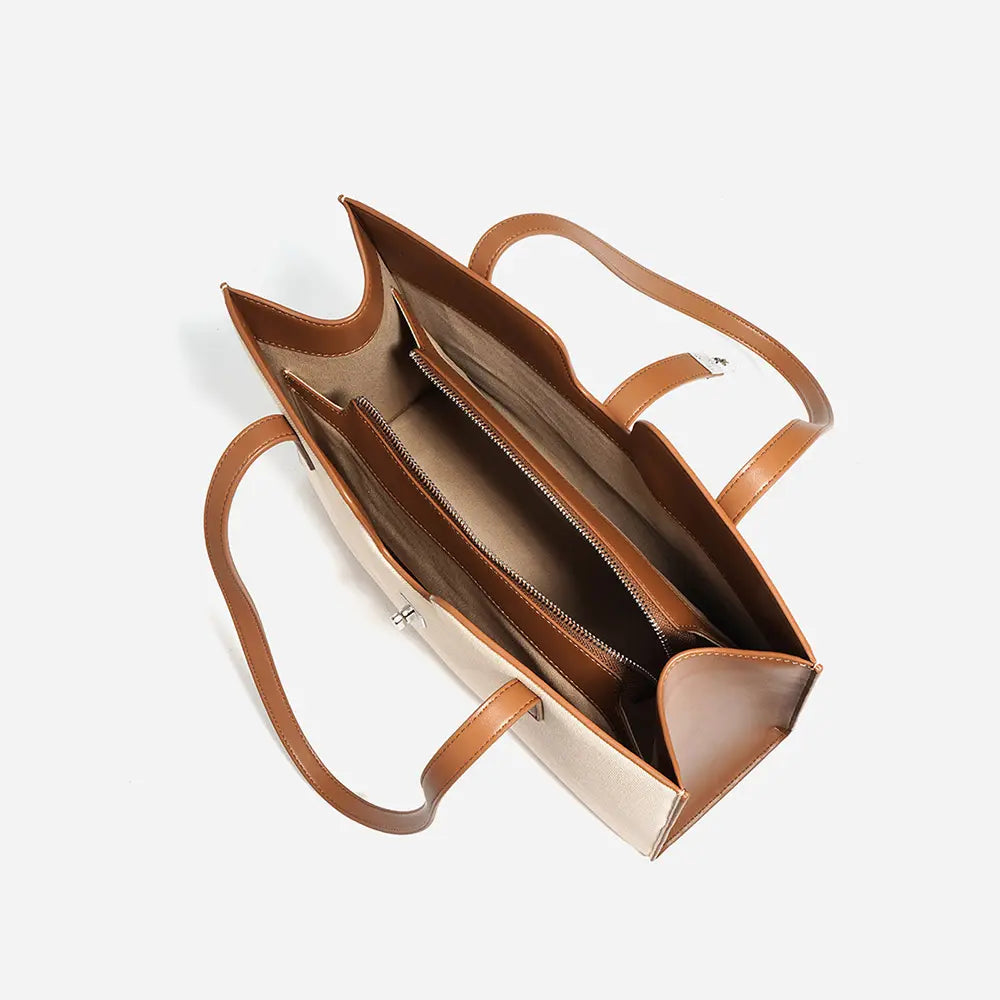 Leslie Bag in Pure Leather & Canvas