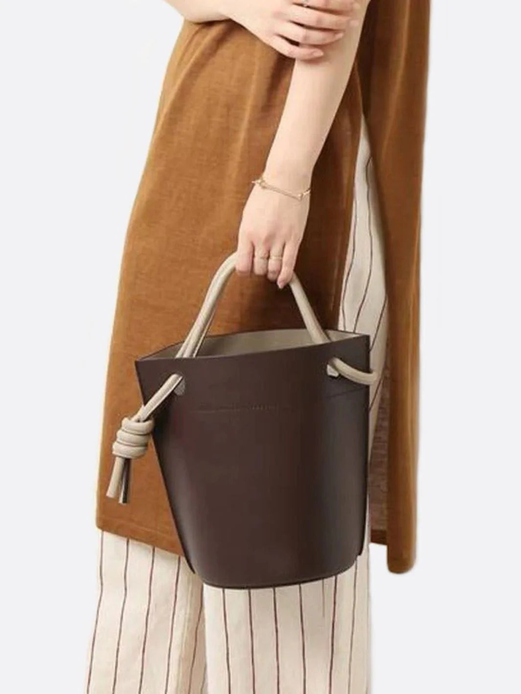 Sira Knotted Bucket Bag in Vegan Leather